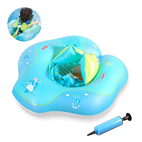 EVERGD Baby Schwimmschwimmer Pool Baby Float Einstellbare Aufblasbare Dual Inflation Chambers Schwimmring mit Aufblasbarer Taille Schutz, Süße Glocken für Neugeborenes Baby Schwimmen mit Manueller von EVERGD