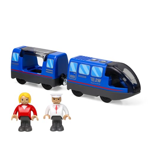 EVERGD Elektrisches Zug-Set für Kinder, magnetisches Martin-batteriebetriebenes leistungsstarkes Lokomotivenzug-Set pädagogisches RC-Zugmodell für Holzbahn (Blau) von EVERGD