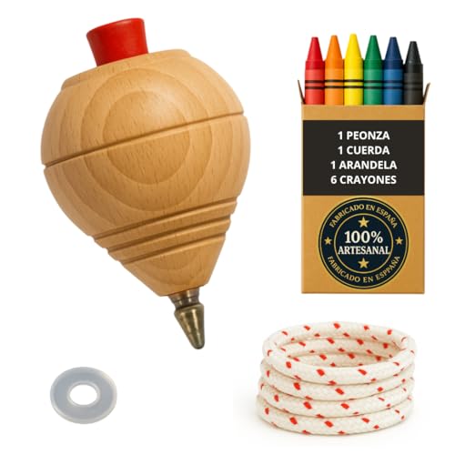 Kreisel aus Holz für Kinder, Packung mit 1 Trompete + 6 Buntstifte + 1 Unterlegscheibe, handgefertigt in Spanien, mit Kugelschreiber. Kreisel aus Holz für Kinder, Packung mit 1 Trompete + 6 Buntstifte + 1 Unterlegscheibe, handgefertigt in Spanien, mit Kugelschreiber. von EVERGIFT