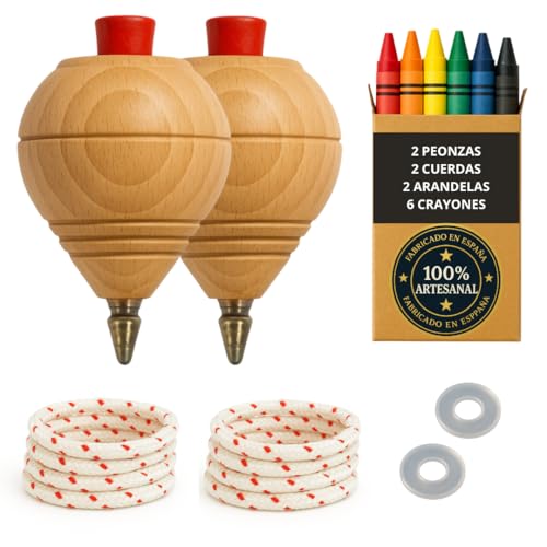 Kreisel aus Holz für Kinder, Packung mit 2 Trompen + 6 farbigen Wachsmalkreiseln + 2 Unterlegscheiben, handgefertigt in Spanien, mit Kugelschreiber. Kreisel aus Holz für Kinder, Packung mit 2 Trompen + 6 farbigen Wachsmalkreiseln + 2 Unterlegscheiben, handgefertigt in Spanien, mit Kugelschreiber. von EVERGIFT