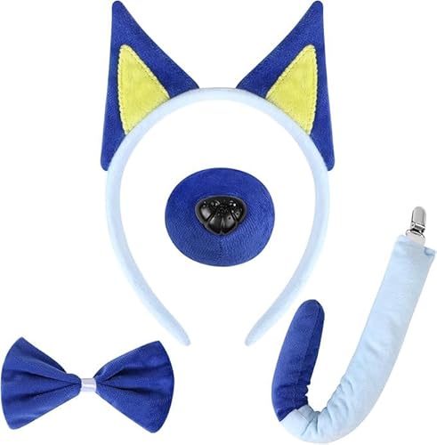 EVERMARKET Plüschtier-Kostüm-Set, Hundeohren, Hörner, Stirnband, Kostüm, Cosplay, Stirnbänder für Halloween, Geburtstag, Weihnachten (blauer Hund) von EVERMARKET