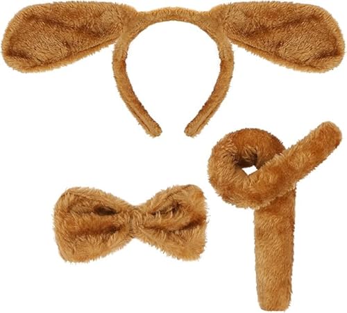 EVERMARKET Plüschtier-Kostüm-Set, Hundeohren, Hörner, Stirnband, Kostüm, Cosplay, Stirnbänder für Halloween, Geburtstag, Weihnachten (brauner Hund) von EVERMARKET