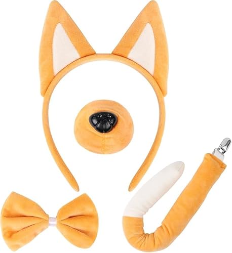 EVERMARKET Plüschtier-Kostüm-Set, Hundeohren, Hörner, Stirnband, Kostüm, Cosplay, Stirnbänder für Halloween, Geburtstag, Weihnachten (orangefarbener Hund) von EVERMARKET