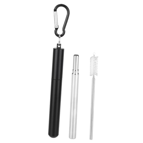 Edelstahl-Teleskop-Wiederverwendbarer Strohhalm, Tragbar Zum Trinken von Kaffee, Milch, Tee (BLACK) von EVGATSAUTO
