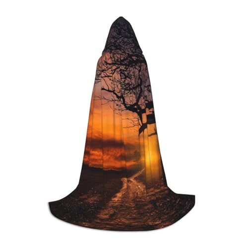 EVIUS Halloween Bodenlanger Kapuzenumhang Baum bei goldenem Sonnenuntergang Druck Kapuzenumhang für Teenager von EVIUS