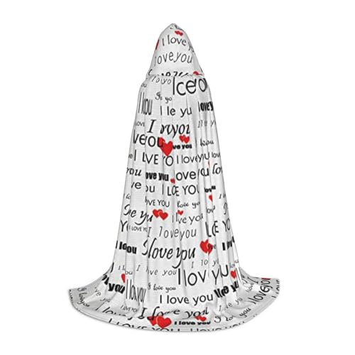 EVIUS Halloween Bodenlanger Kapuzenumhang "I Love You" Worte mit Herz-Aufdruck, Kapuzenumhang für Teenager von EVIUS