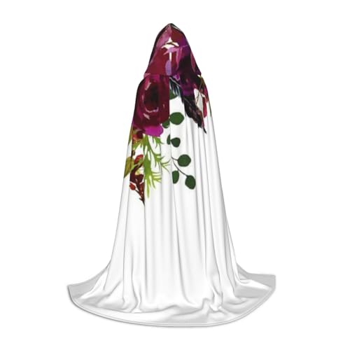 EVIUS Halloween Bodenlanger Kapuzenumhang mit Wildblumen-Rosen-Druck, Kapuzenumhang für Teenager von EVIUS