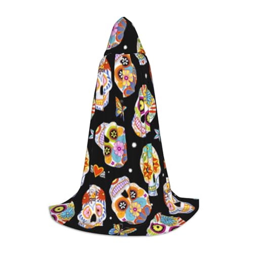 EVIUS Halloween Bodenlanger Kapuzenumhang mit Zuckerschädel und Schmetterlings-Aufdruck, Kapuzenumhang für Teenager EVIUS Halloween Bodenlanger Kapuzenumhang mit Zuckerschädel und Schmetterlings-Aufdruck, Kapuzenumhang für Teenager von EVIUS