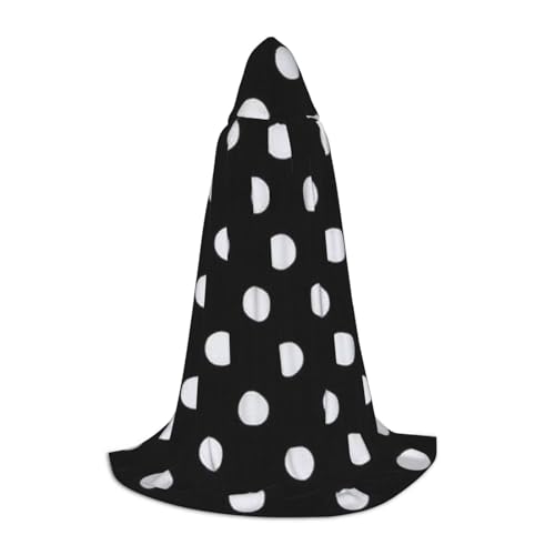 EVIUS Halloween Bodenlanger Kapuzenumhang schwarz & weiß Big Dot Print Kapuzenumhang für Teenager von EVIUS
