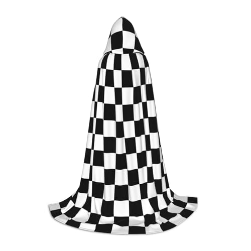 EVIUS Halloween Bodenlanger Kapuzenumhang schwarz und weiß kariert Druck Kapuzenumhang für Teenager EVIUS Halloween Bodenlanger Kapuzenumhang schwarz und weiß kariert Druck Kapuzenumhang für Teenager von EVIUS