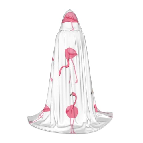 EVIUS Halloween-Umhang mit Kapuze, bodenlang, Flamingos auf weißem Druck, Kapuzenumhang für Teenager EVIUS Halloween-Umhang mit Kapuze, bodenlang, Flamingos auf weißem Druck, Kapuzenumhang für Teenager von EVIUS