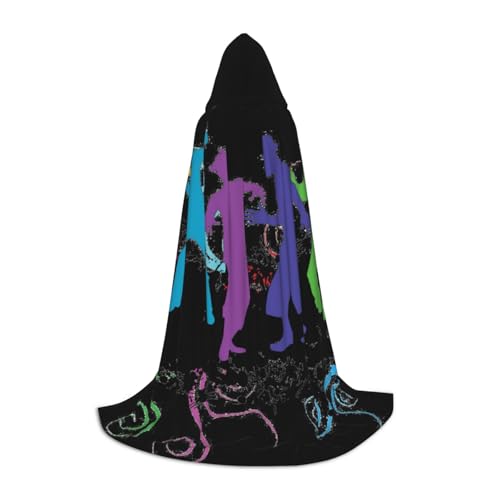 EVIUS Halloween-Umhang mit Kapuze, bodenlang, abstrakter Menschen-Druck, Kapuzenumhang für Teenager von EVIUS