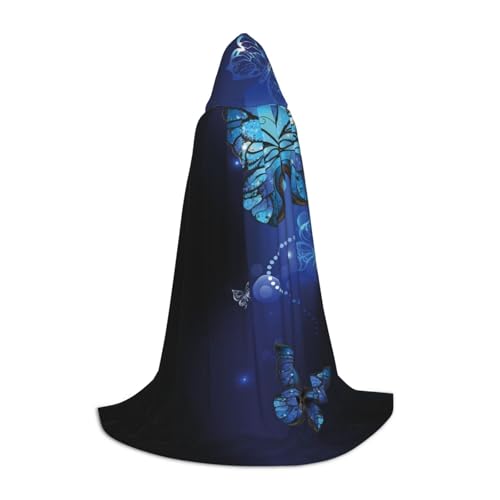 EVIUS Halloween-Umhang mit Kapuze, bodenlang, dunkelblau, Schmetterlings-Druck, Kapuzenumhang für Teenager von EVIUS