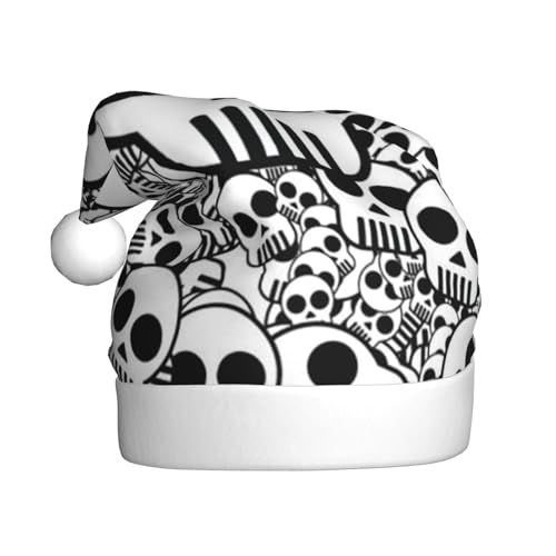EVIUS Schwarze und weiße Totenköpfe Weihnachtsmütze/Santa Cup/Erwachsene Unisex Weihnachtsmützen/Neujahrs-Kopfschmuck verkleiden sich für einen entzückenden festlichen Look. von EVIUS