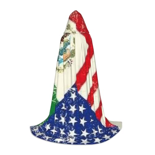 Halloween Bodenlanger Kapuzenumhang mit mexikanischer amerikanischer Flagge, Kapuzenumhang für Teenager Halloween Bodenlanger Kapuzenumhang mit mexikanischer amerikanischer Flagge, Kapuzenumhang für Teenager von EVIUS