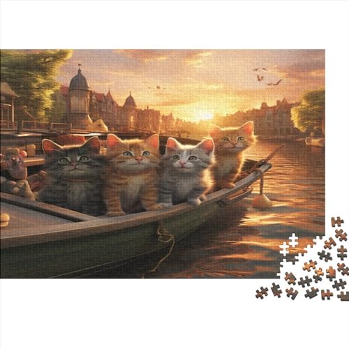 Cat Standing On A Boat Holzpuzzle - Puzzles Spiel Für Erwachsene Und Jugendliche, Gamer Geschenk, Brain Challenge Spielen Animals Spielepuzzles 500pcs (52x38cm) von EVMILA