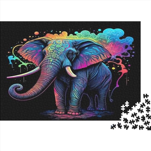 Colorful Elephant Puzzle Spiel Für Erwachsene Und Jugendliche Gaming Kunst des Krawattenfärbens Puzzle Mit Holzpuzzle Für Brain Challenge Gamer 1000pcs (75x50cm) von EVMILA