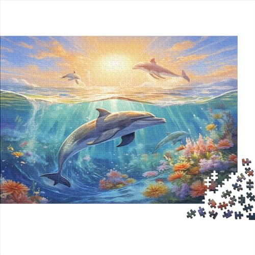 Delfine Puzzles Für Erwachsene Teenager 500 Teile Premium Quality Hölzern Meerestiere Puzzles Kinder Lernspiel Spielzeug Geschenk Puzzle-Geschenk Home Dekoration 500pcs (52x38cm) von EVMILA