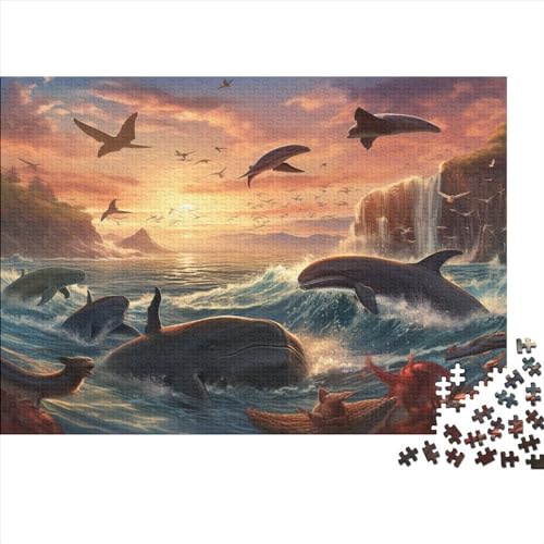 Dolphins Puzzles Spiel Holzpuzzle Familienpuzzle Verringerter Druck Schwieriges Puzzle Unmögliche Wildlife Puzzle Für Erwachsene Und Jugendliche 1000pcs (75x50cm) von EVMILA