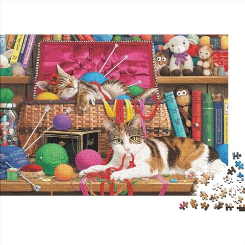 Faule Katze Künstlerisches Im Stil- Premium Studie Puzzle Sonderkollektion Holzpuzzle Für Erwachsene Und Jugendliche Puzzles Spiel 300pcs (40x28cm) von EVMILA