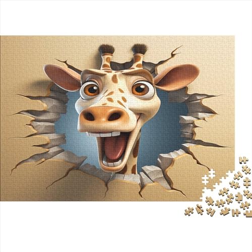 Funny Giraffe Gaming Puzzle Spiel-Artwork Für Erwachsene Teenager Cartoon Animal Puzzlespiel Mit Spielepuzzles Holzpuzzle 300pcs (40x28cm) von EVMILA