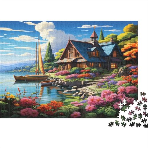 Landscaping Impossible Puzzle, Geschicklichkeitsspiel Für Die Ganze Familie, Farbenfrohes Legespiel, House Stream Flowers Erwachsenenpuzle 1000pcs (75x50cm) von EVMILA