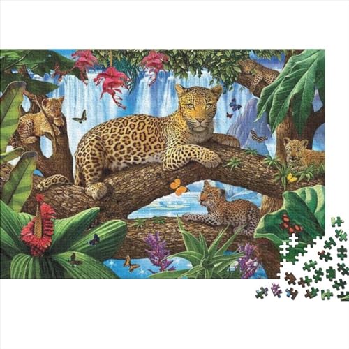 Leopardenfamilie Puzzles Spiel Für Erwachsene Und Jugendliche Hochauflösendes Druckpuzzle,Dschungeltiere Spielepuzzles.Geschenk Und Geschenk Für Liebhaber Oder Freunde 1000pcs (75x50cm) von EVMILA