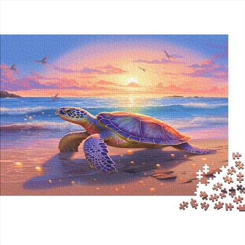 Meeresschildkröte Puzzles Für Erwachsene Teenager 1000 Teile Premium Quality Hölzern Sonnenuntergang am Strand Puzzles Familien-Puzzlespiel Puzzle-Geschenk Home Dekoration 1000pcs (75x50cm) von EVMILA