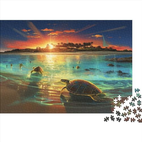 Meeresschildkröte Puzzles Für Erwachsene Teenager 300 Teile Premium Quality Hölzern Sonnenuntergang am Strand Puzzles Impossible Puzzle Puzzle-Geschenk Home Dekoration 300pcs (40x28cm) von EVMILA