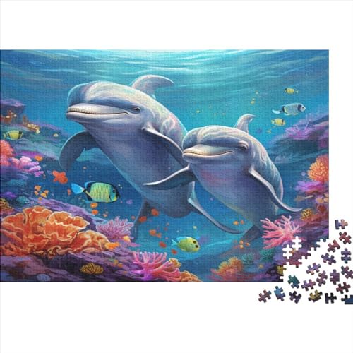 Niedlicher Delphin Puzzles Für Erwachsene Teenager 1000 Teile Premium Quality Hölzern Meerestiere Puzzles Kinder Lernspiel Spielzeug Geschenk Geschicklichkeitsspiel Home Dekoration 1000pcs (75x50cm) von EVMILA