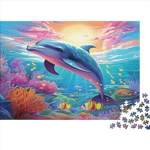 Niedlicher Delphin Puzzles Für Erwachsene Teenager 500 Teile Premium Quality Hölzern Meerestiere Puzzles Herausforderndes Puzzle Puzzle-Geschenk Home Dekoration 500pcs (52x38cm) von EVMILA