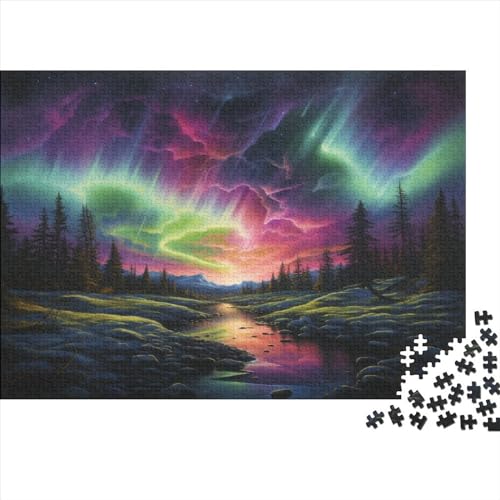 Nordlichter in Norwegen Puzzles Für Erwachsene Teenager 300 Teile Premium Quality Hölzern Nachtsicht Puzzles Impossible Puzzle Puzzle-Geschenk Home Dekoration 300pcs (40x28cm) von EVMILA