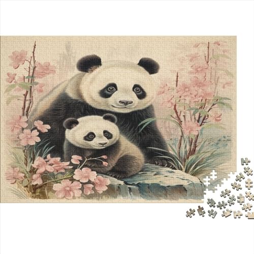 Panda-Familie Puzzles Für Erwachsene Teenager 1000 Teile Premium Quality Hölzern rosa Blumenkunst Puzzles Kinder Lernspiel Spielzeug Geschenk Puzzle-Geschenk Home Dekoration 1000pcs (75x50cm) von EVMILA