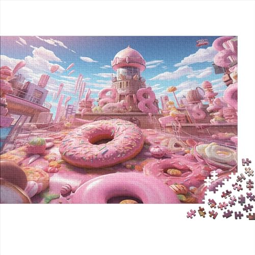 Pink Donuts Impossible Puzzle, Geschicklichkeitsspiel Für Die Ganze Familie, Farbenfrohes Legespiel, Culinary Kingdom Erwachsenenpuzle 1000pcs (75x50cm) von EVMILA