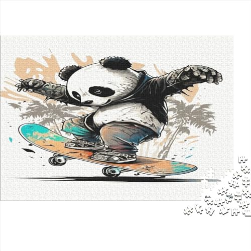 Skateboarding Panda Puzzles Spiel Gamer Geschenk Puzzle Schwer Für Erwachsene Und Jugendliche Cartoon-Tiere Puzzle Schöne Geschenkidee Brain Challenge Spielen 300pcs (40x28cm) von EVMILA
