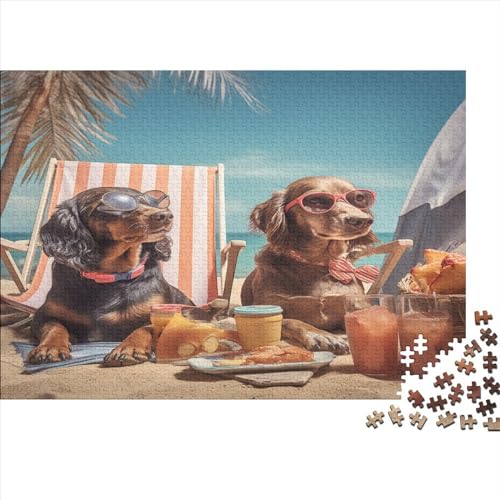 Strandhund Puzzles Für Erwachsene Teenager 300 Teile Premium Quality Tierkunst Hölzern Puzzles Stress Abbauen Geschicklichkeitsspiel Für Erwachsene Und Kinder Ab 12 Jahren 300pcs (40x28cm) von EVMILA