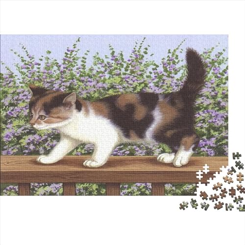 Süße Katze Puzzle Für Erwachsene Und Jugendliche, Impossible Puzzle,Blumentiere Puzzle Farbenfrohes Legespiel,Geschicklichkeitsspiel Für Die Ganze Familie,Puzzles Spiel 500pcs (52x38cm) von EVMILA