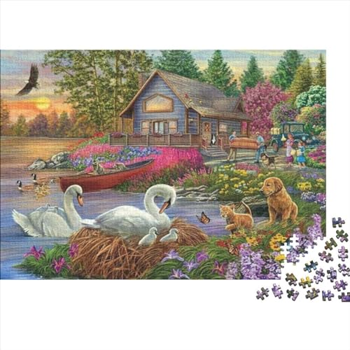 Süße Tiere Puzzles Spiel Gamer Geschenk Puzzle Schwer Für Erwachsene Und Jugendliche Lake House Puzzle Schöne Geschenkidee Brain Challenge Spielen 300pcs (40x28cm) von EVMILA
