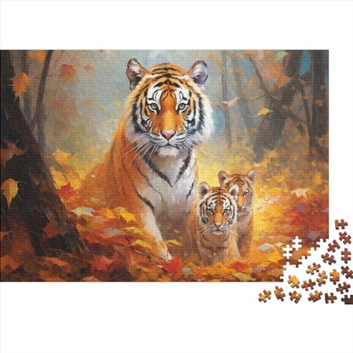 Tigerfamilie Puzzles Für Erwachsene Teenager 300 Teile Premium Quality Hölzern Autumn Landschaft Puzzles Herausforderndes Puzzle Puzzle-Geschenk Für Die Ganze Familie 300pcs (40x28cm) von EVMILA