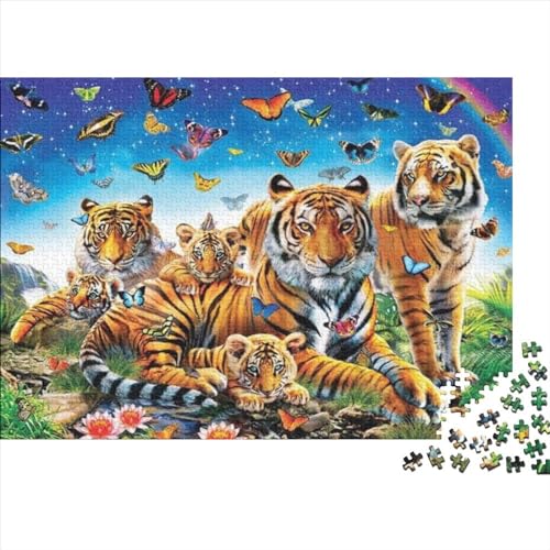 Tigerfamilie Quadrat Puzzles Spiel,Klassische Puzzle Holzpuzzle Verringerter Druck Schwieriges Wildtierkunst Puzzle Für Erwachsene Und Jugendliche 1000pcs (75x50cm) von EVMILA