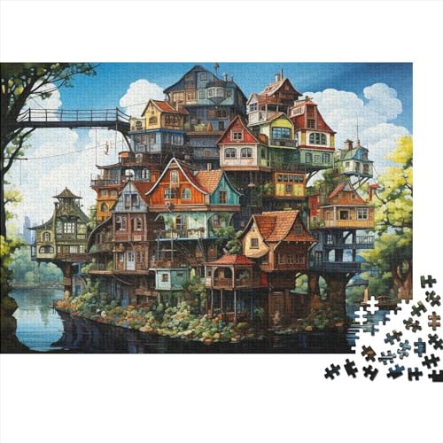 Town Gaming Puzzle Spiel-Artwork Für Erwachsene Teenager Street Housing Puzzlespiel Mit Spielepuzzles Holzpuzzle 1000pcs (75x50cm) von EVMILA