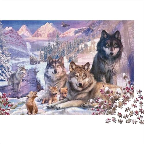 Wolfsfamilie Puzzle Herausforderndes Schneeszene Puzzle Für Erwachsene Und Jugendliche Brain Challenge Spielen Gamer Geschenk Holzpuzzle 500pcs (52x38cm) von EVMILA