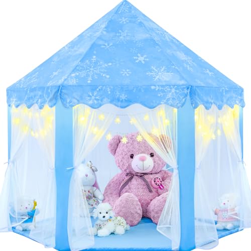 EVOIONOS Gefrorene Prinzessin Zelt für Mädchen, Spielzelt für Kinder mit Schneeflockenlichtern, Spielhaus Schloss für Kinder drinnen und draußen, 55x53 EVOIONOS Gefrorene Prinzessin Zelt für Mädchen, Spielzelt für Kinder mit Schneeflockenlichtern, Spielhaus Schloss für Kinder drinnen und draußen, 55x53 von EVOIONOS