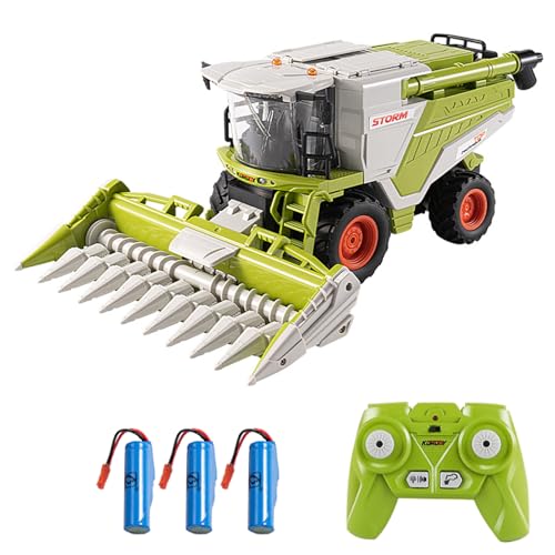 EVTSCAN Fernbedienung Harvester Spielzeug 1:24 Spray Farm Spielzeug mit Mais schneiden Kopf LED Leuchten Sound Effekt 3 wiederaufladbare Batterien Geburtstagsgeschenk für Kinder Jungen (-3) von EVTSCAN