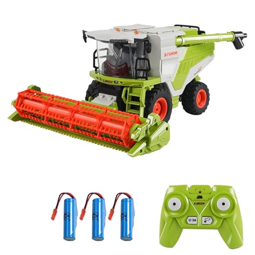 EVTSCAN Fernbedienung Harvester Spielzeug 1:24 Spray Farm Spielzeug mit Mais schneiden Kopf LED Leuchten Sound Effekt 3 wiederaufladbare Batterien Geburtstagsgeschenk für Kinder Jungen (-3) von EVTSCAN