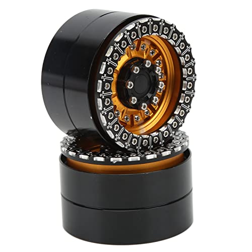 EVTSCAN Legierung RC Beadlock Wheel Wheel Hubs Verbesserte Leistung Schwarz Gold 2pcs Axial SCX10 1/10 RC 2,2 Zoll Crawler Car von EVTSCAN