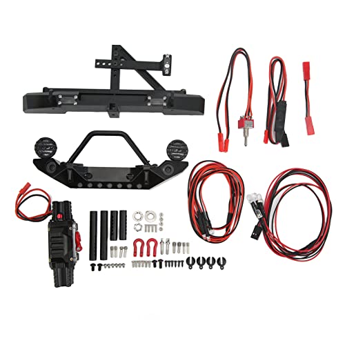 EVTSCAN RC Vorne Hinten Stoßstange LED Licht Winde Platte Anhänger Kupplungen Universal Aluminium Legierung RC Stoßstange für 1/10 RC Auto GN8 von EVTSCAN
