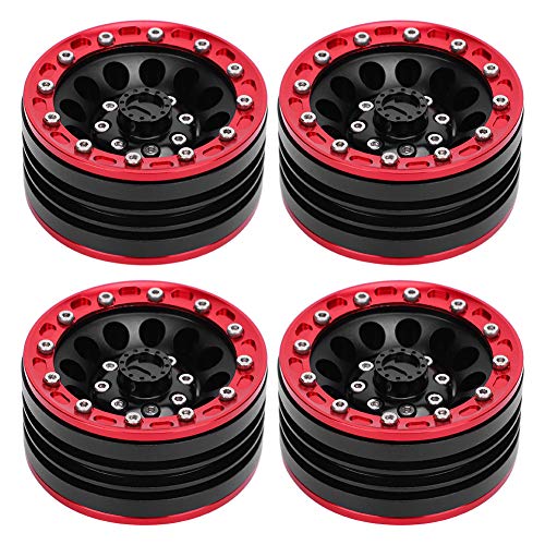 EVTSCAN Universal Metal Wheel Wheel Hub RC Car Accessoires 1/10 RC Crawler 1,9 Zoll CNC Aluminiumlegierung 4 SCX10 D90 TF2 CC01 rot Schwarzblau Silber (Red Black) von EVTSCAN