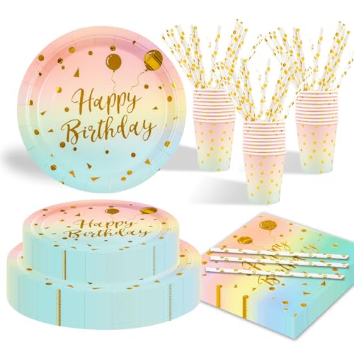 125 Stück Bunt und Gold Partygeschirr Party Set,Happy Birthday Partygeschirr Set,25 Gäste Pappbecher Pappteller Servietten Trinkhalme Papier für Party Geburtstag 125 Stück Bunt und Gold Partygeschirr Party Set,Happy Birthday Partygeschirr Set,25 Gäste Pappbecher Pappteller Servietten Trinkhalme Papier für Party Geburtstag von EVYIENEN