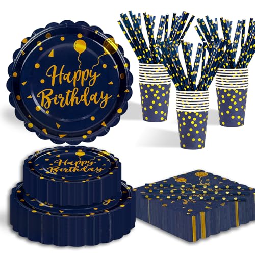 125 Stück Pappteller Kindergeburtstag,Blau Gold Fächerförmiger Einweg Geburtstag Pappteller,inkl Pappteller, Becher, Servietten und für Geburtstag Party Supplies 125 Stück Pappteller Kindergeburtstag,Blau Gold Fächerförmiger Einweg Geburtstag Pappteller,inkl Pappteller, Becher, Servietten und für Geburtstag Party Supplies von EVYIENEN
